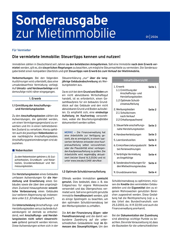 Sonderausgabe zur Mietimmobilie